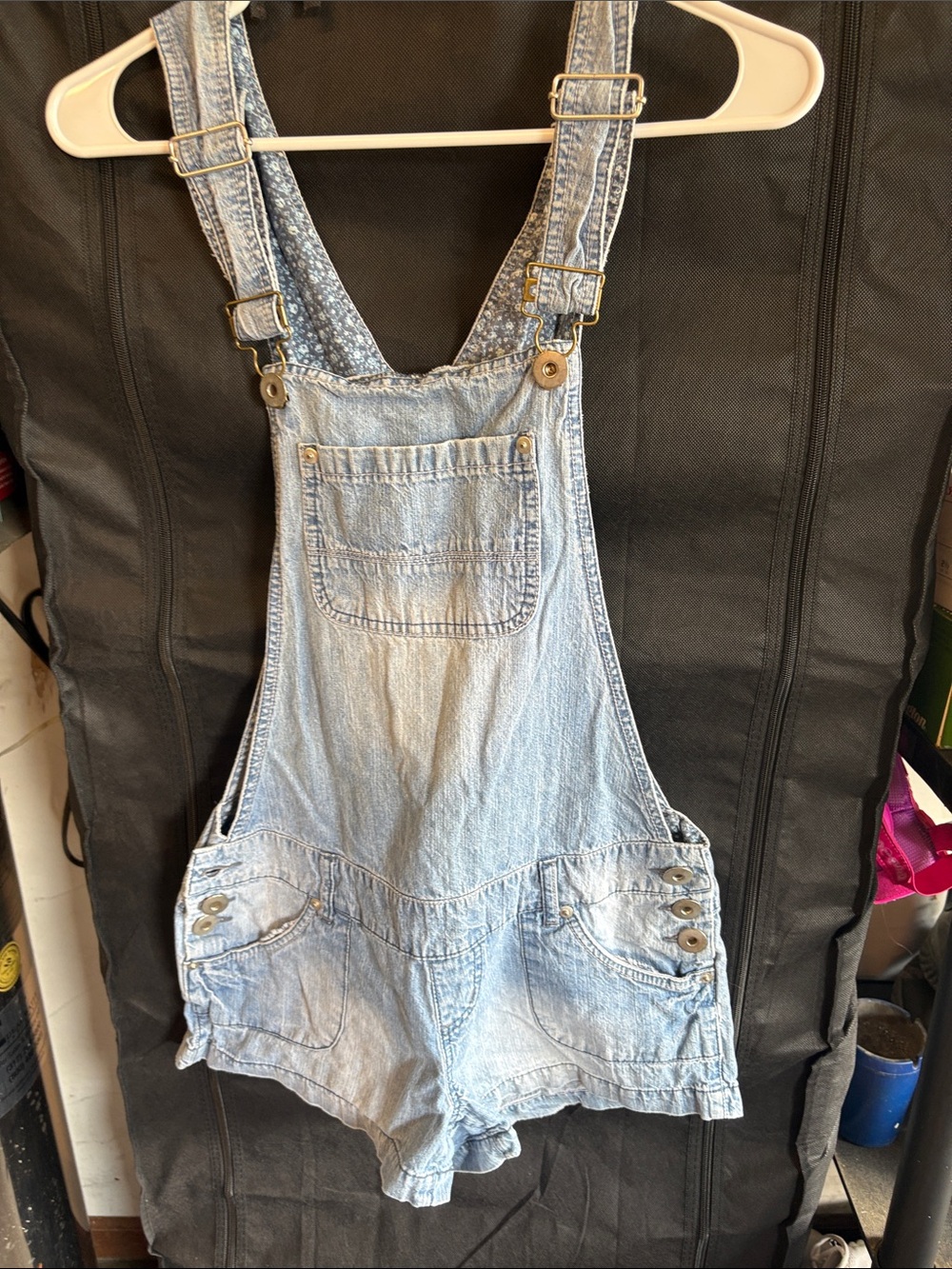 Vintage Light Wash Denim Kids Short Overalls - Blue